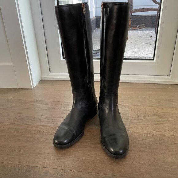 Coach Easton Sleek Knee High Leather Boots w Gold Buckle Hardware Black Sz 9.5 - Picture 13 of 13